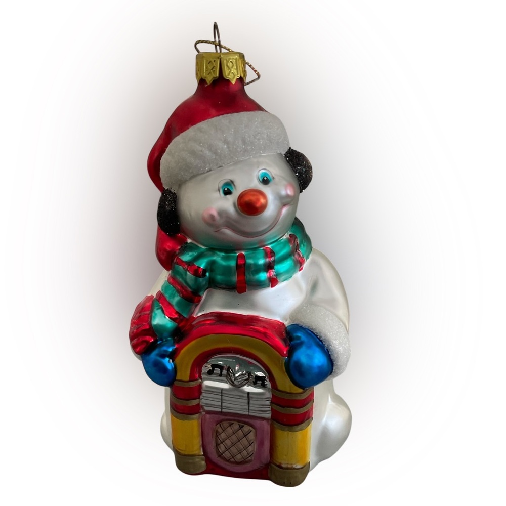 MACY’S Snowman w/Jukebox Collectible Vintage Glass Blown Ornament NWOT